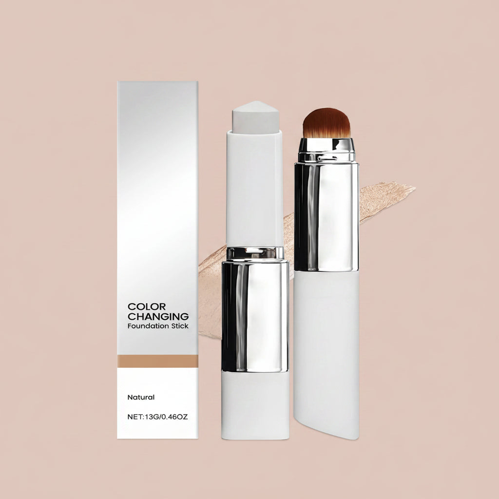 Color Changing Foundation Stick Waterproof Sweatproof Lightening Full Coverage Concealer 2 in 1 Stick Foundation Makeup Brushes