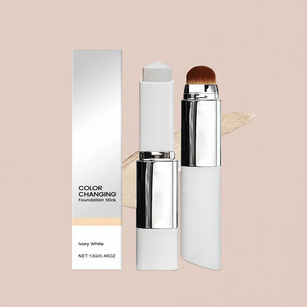 Color Changing Foundation Stick Waterproof Sweatproof Lightening Full Coverage Concealer 2 in 1 Stick Foundation Makeup Brushes