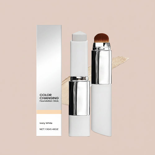 Color Changing Foundation Stick Waterproof Sweatproof Lightening Full Coverage Concealer 2 in 1 Stick Foundation Makeup Brushes