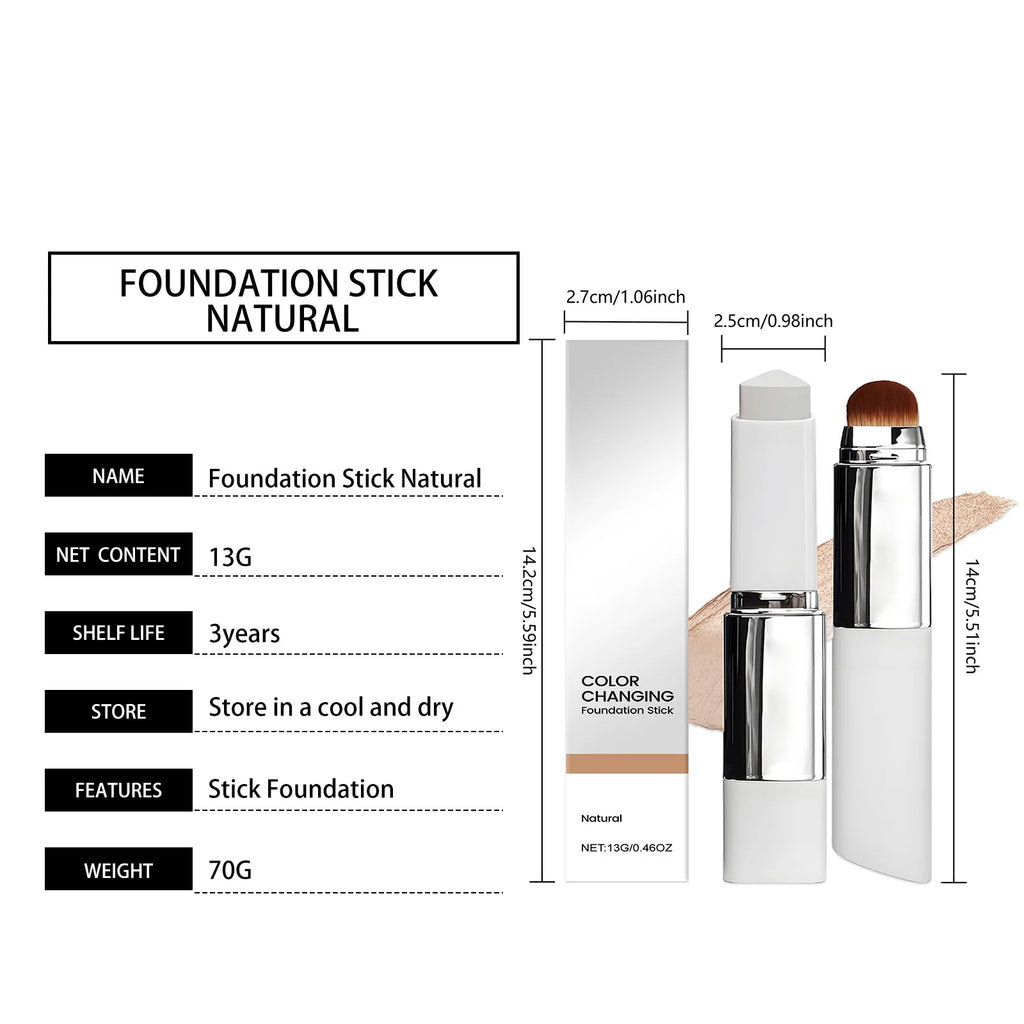 Color Changing Foundation Stick Waterproof Sweatproof Lightening Full Coverage Concealer 2 in 1 Stick Foundation Makeup Brushes