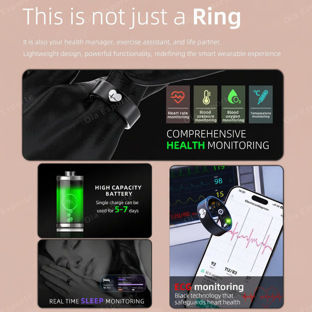 New R30 ECG Body Temperature Smart Health Ring Blood Pressure Sleep Monitoring Rings Waterproof Multiple Sport Modes Smart Ring