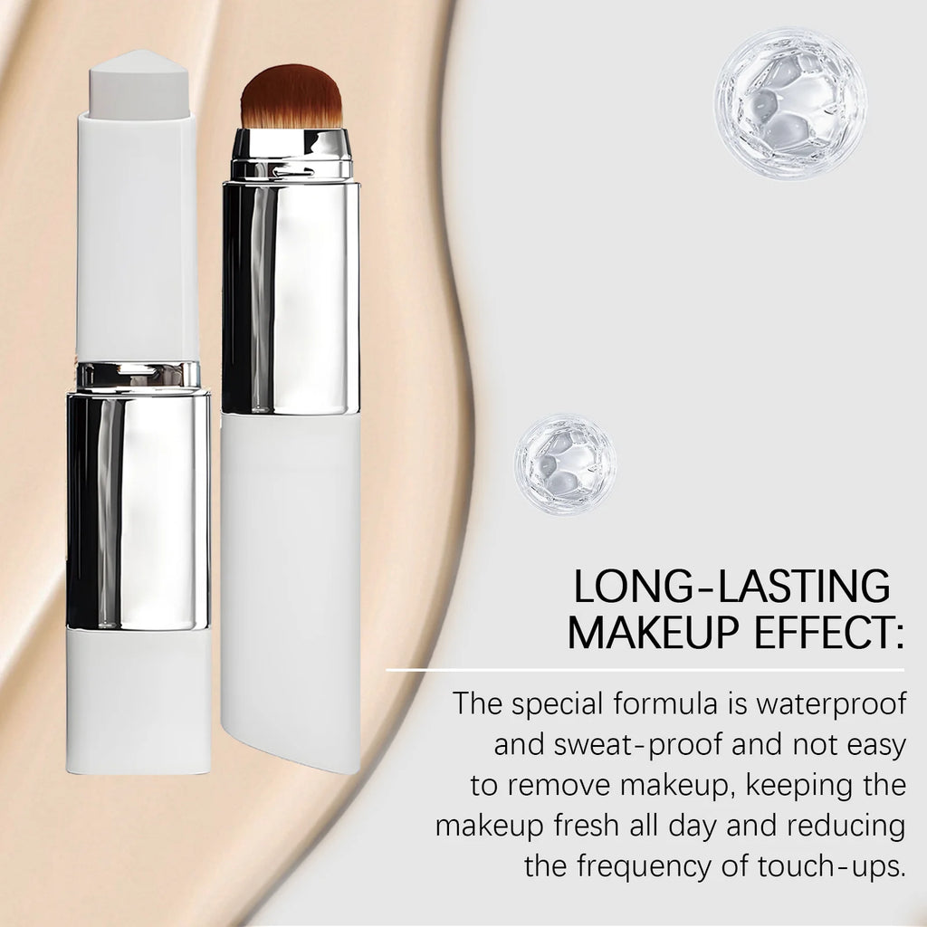 Color Changing Foundation Stick Waterproof Sweatproof Lightening Full Coverage Concealer 2 in 1 Stick Foundation Makeup Brushes